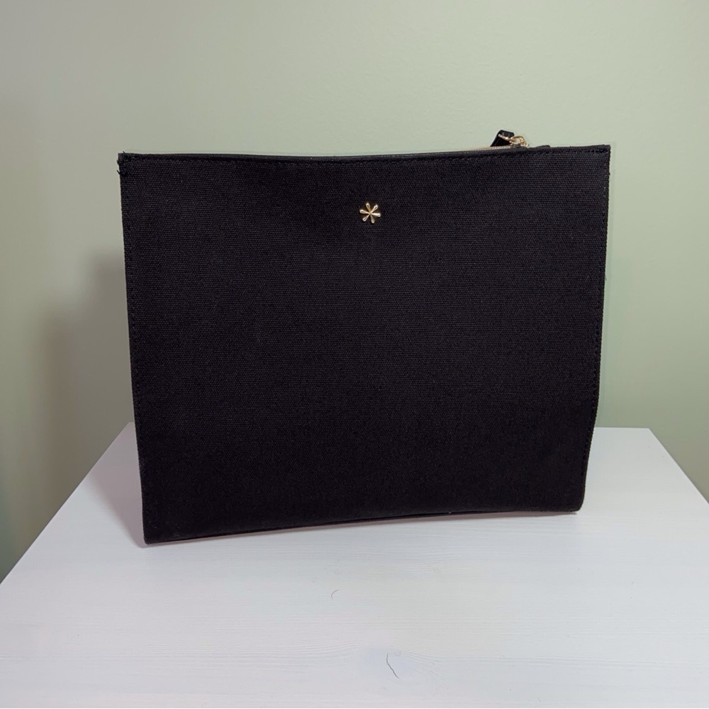 Erin Condren Black Canvas Handbag Crossbody Purse Tote With Striped Strap New